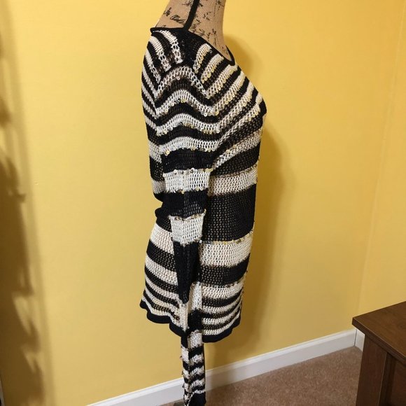 {Chico’s} Sequin Striped Open Weave Sweater - Picture 5 of 8